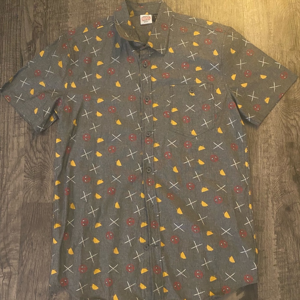 Marvel themed short sleeve button down
